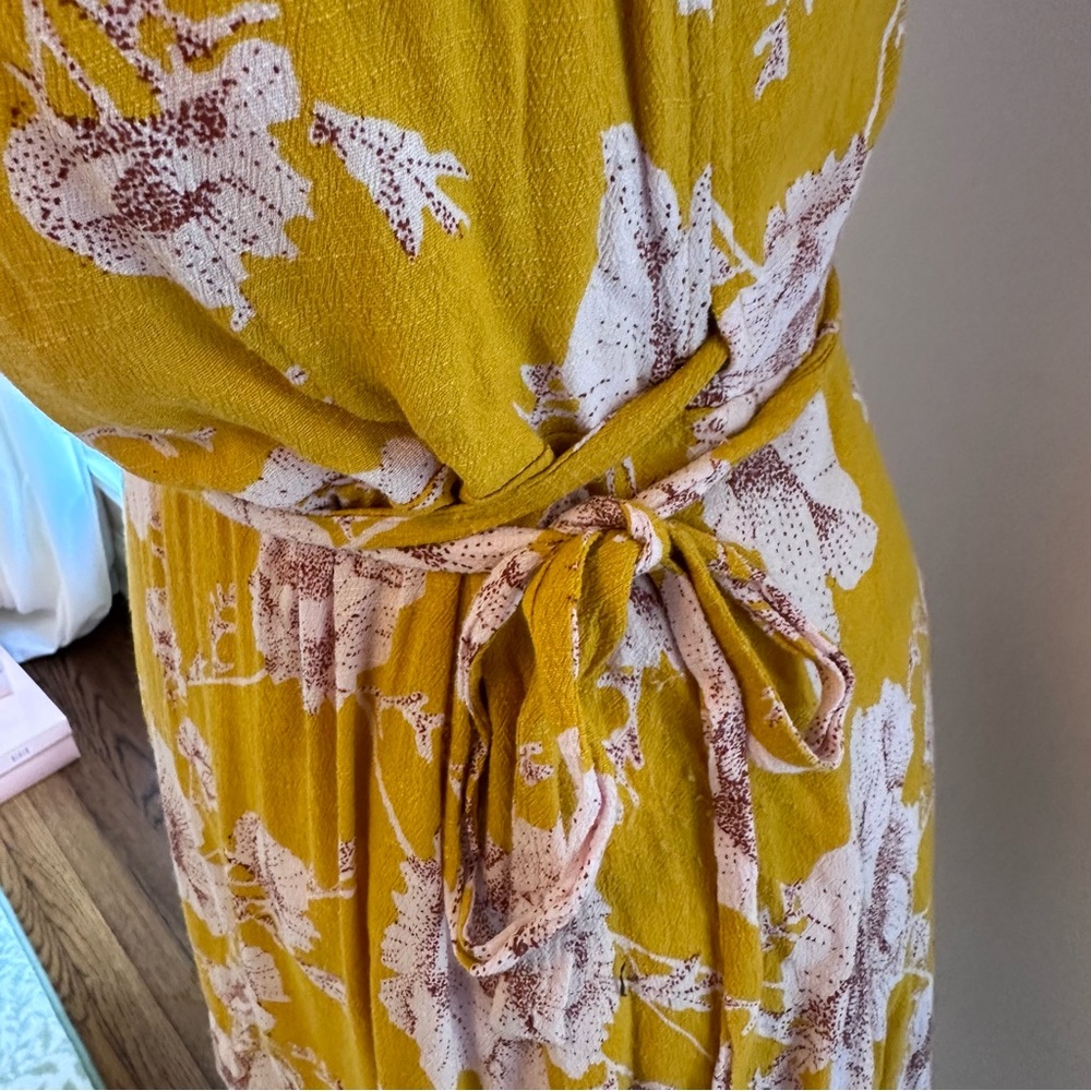 Free People French Quarter Yellow Floral Print Wrap Dress Size Large - Picture 8 of 8